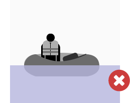 Incorrect deployment: beacon is lying down inside a life raft, rather than pointing vertically with a clear view of the sky.